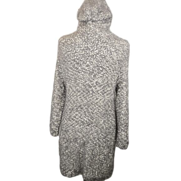 Poof Apparel Long Line Gray & White Hooded MIDI Cardigan Buttery Soft Pockets LG - Picture 4 of 7